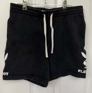 Playboy PacSun collab black athletic sweat shorts white rabbit head logo S